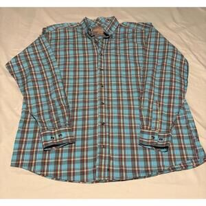 Panhandle Men’s  Blue Plaid Western Long Sleeve Button Up Shirt Size Large (A14)